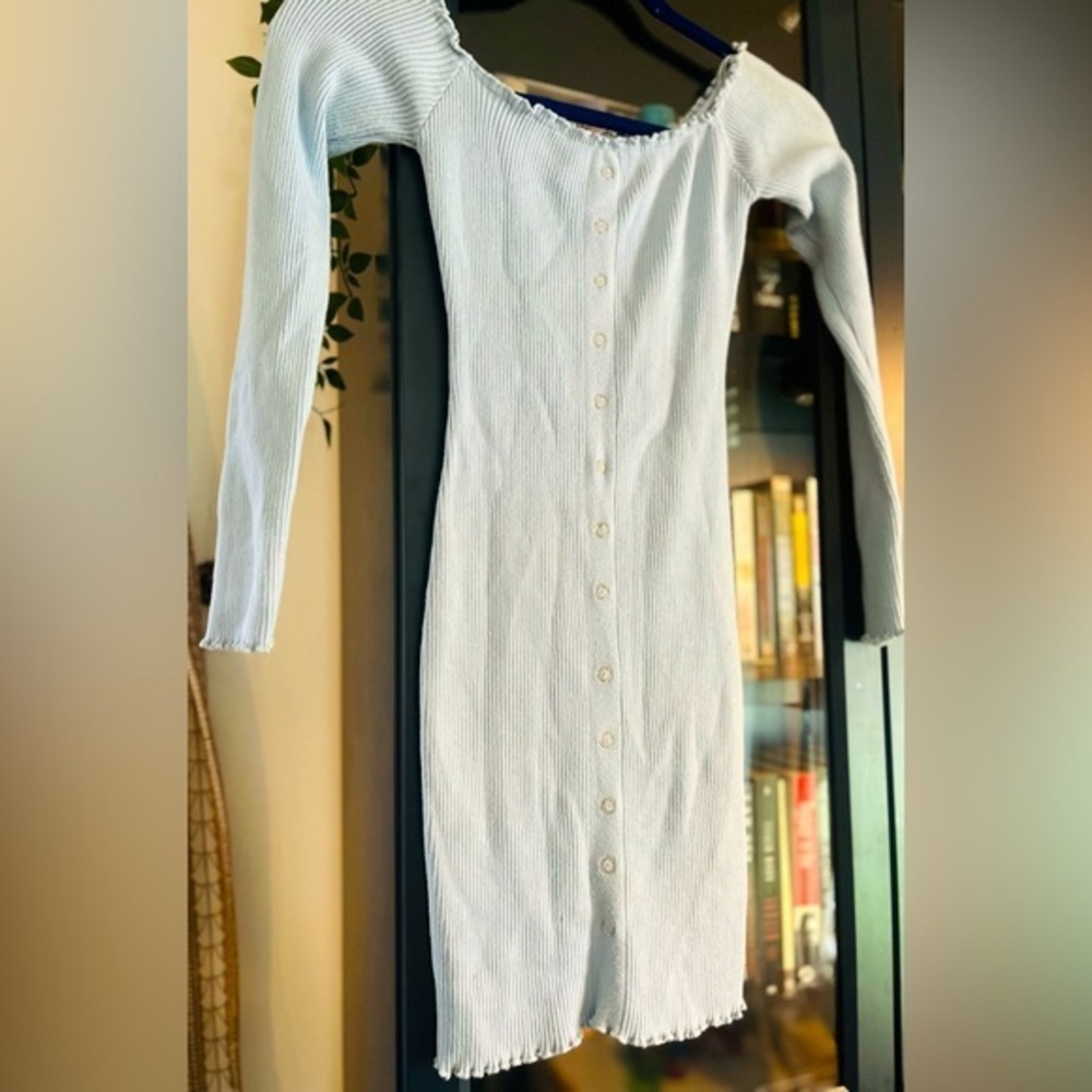 Windsor Sky Blue Ribbed Long Sleeve Dress